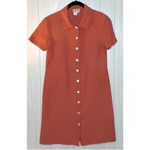 Coldwater Creek Silk Linen Button Front Dress Pockets Size 8 Coral / Orange
